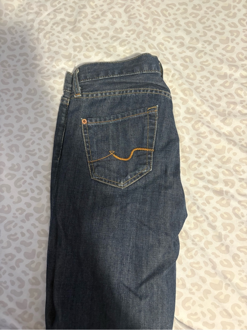 7 For All Mankind Women's Bootcut Jeans - Dark Blue with Gold Stitching